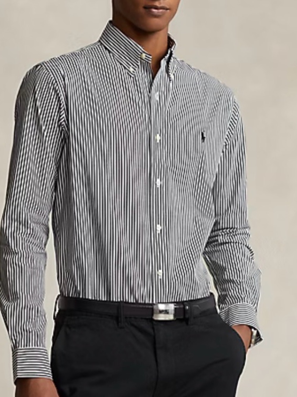 Polo by Ralph Lauren Black and White Vertical-Striped Button-Down Shirt